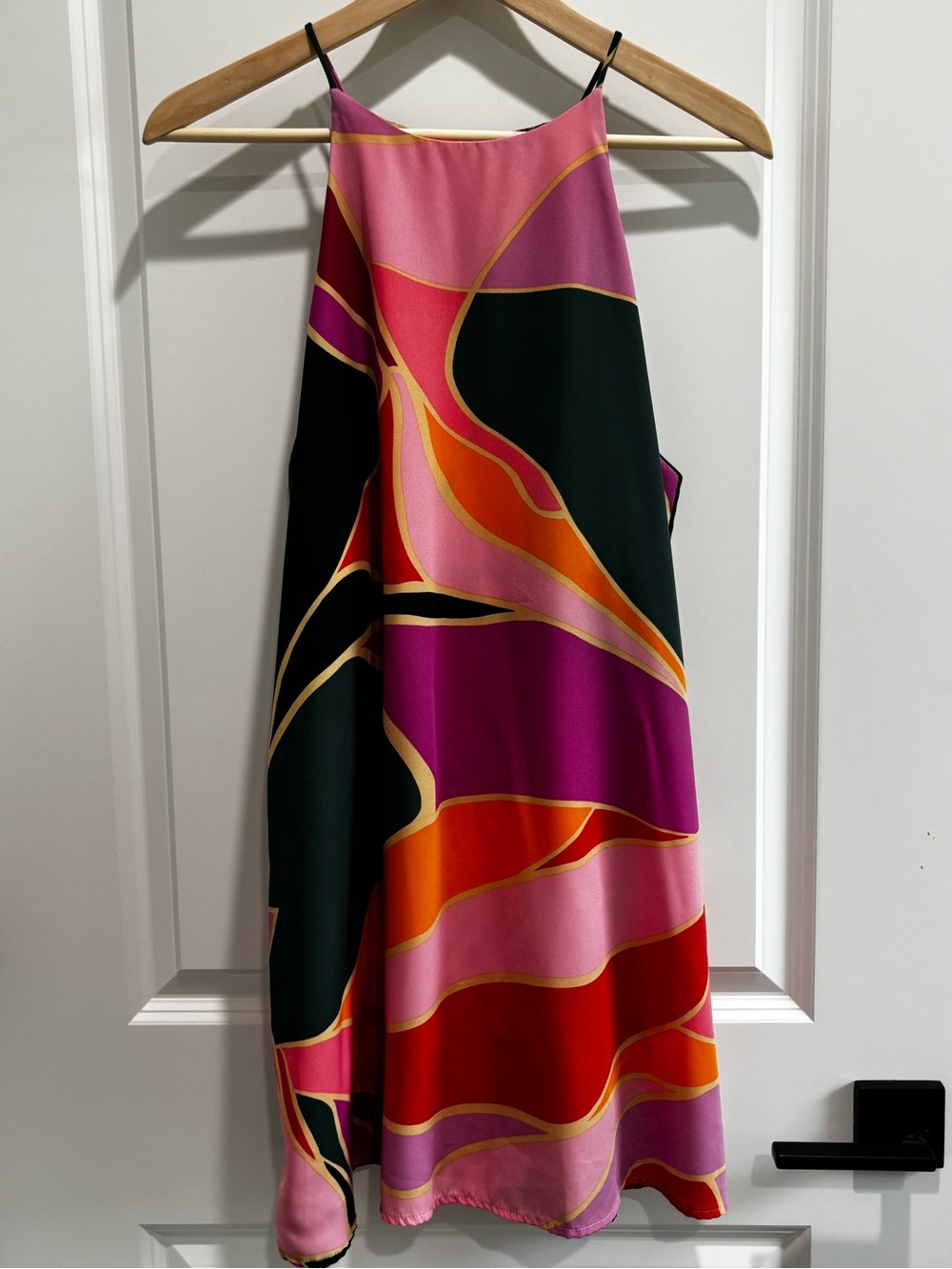 Tyche Sleeveless Abstract Print Midi Dress in Pink & Red